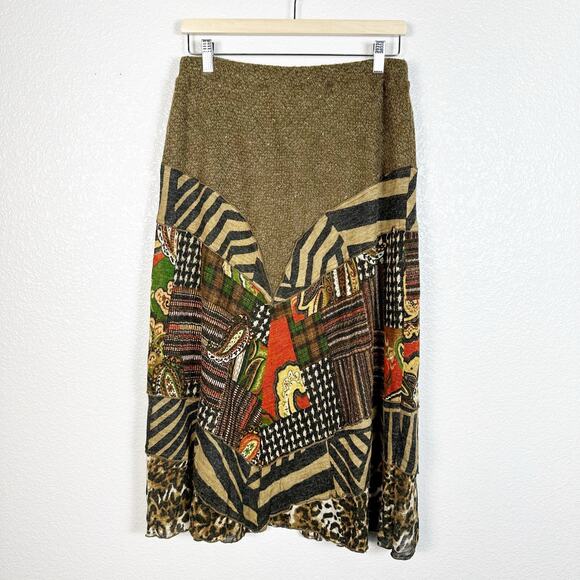 Paniz Women’s Boho Patchwork Artsy A Line Midi Skirt Brown Size Large - Picture 4 of 9